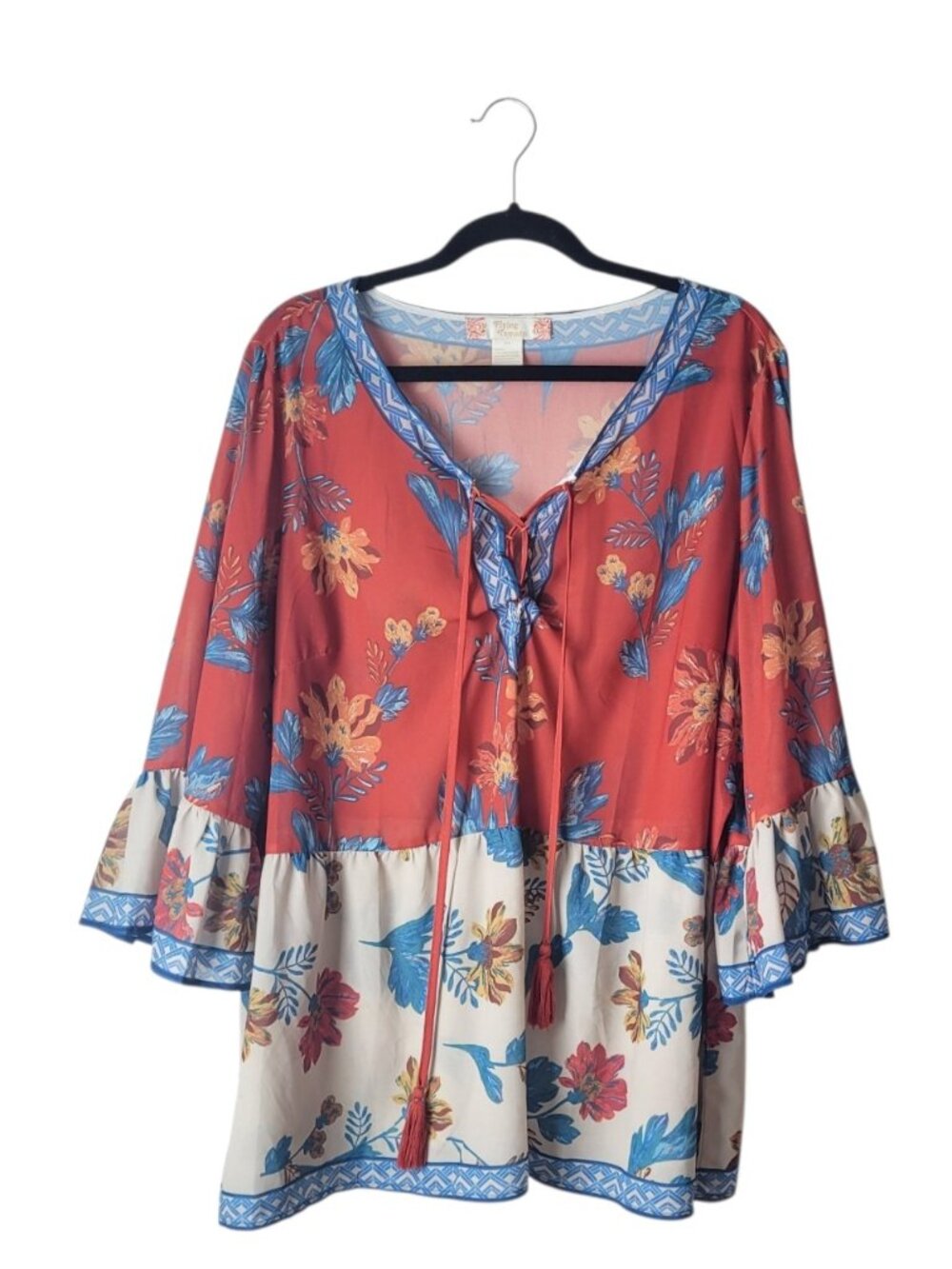Flying Tomato Boho Floral Peasant Blouse